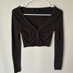 Urban Outfitters Out From Under Black Long Sleeve Button Crop Top Size Small